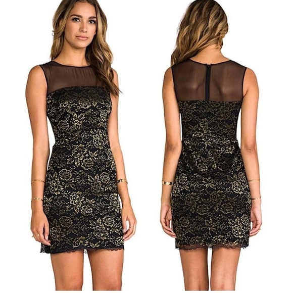 Diane Von Furstenberg Dresses & Skirts - Diane von Furstenberg Black with Gold Metallic Lace Dress